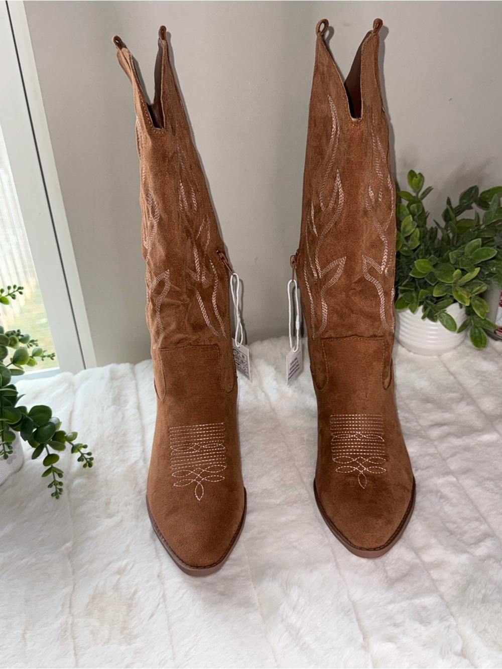 NWT - J.Adams Roundup -Women's Tan Western Embroidered Mid-Heel Boots - Size 10 - Picture 6 of 7